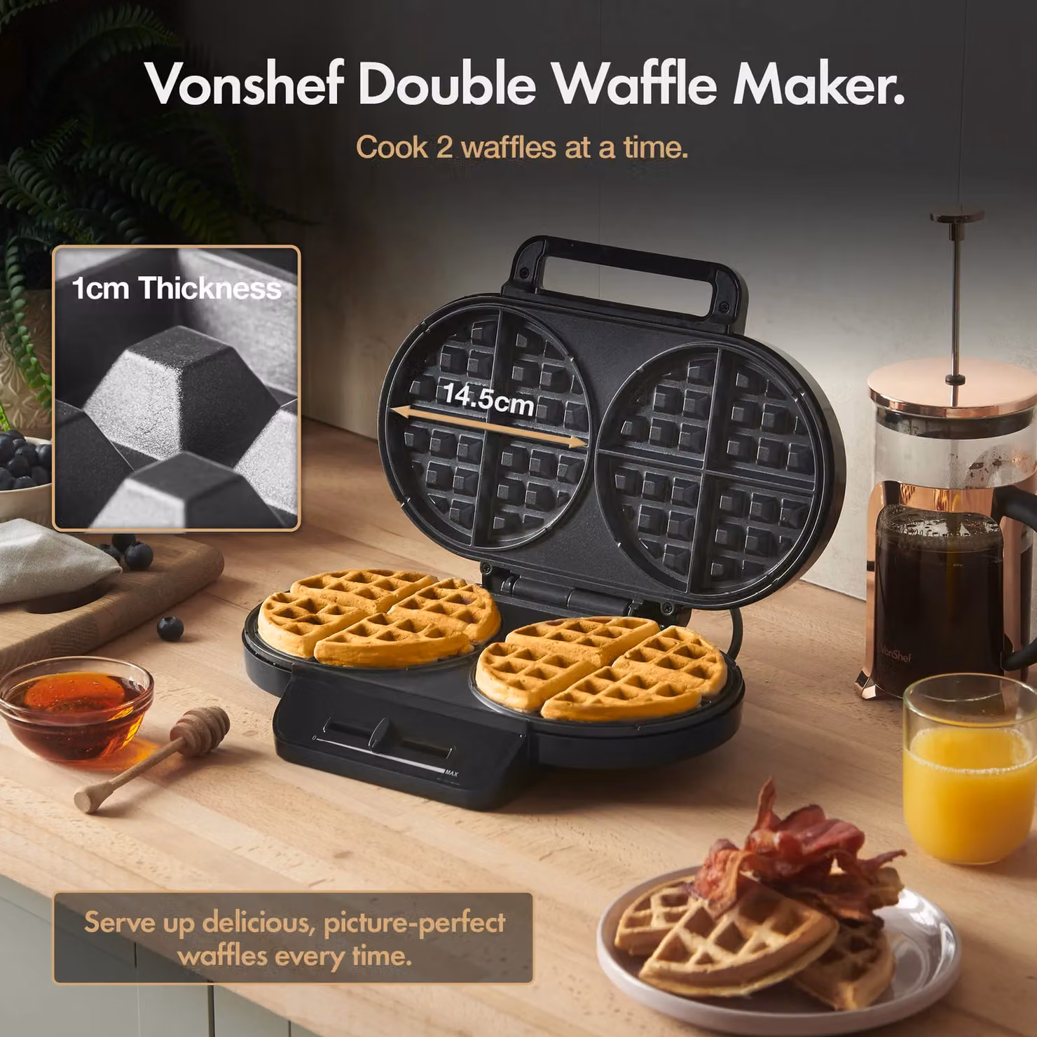 VonShef Dual Round Waffle Maker in Black – 2