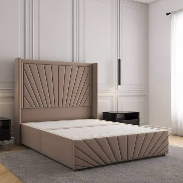 Regional Furnishings Upholstered Velvet Divan Bed with Headboard and Footboard in Bronze, W/D/H: 120 x 200 cm