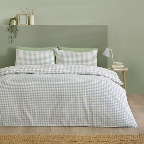 Catherine Lansfield Bamford Gingham Check Reversible Duvet Cover and Pillowcase Set, Green, W/D/H: 200 x 200 cm, Pillowcases: 50 x 75 cm – 1