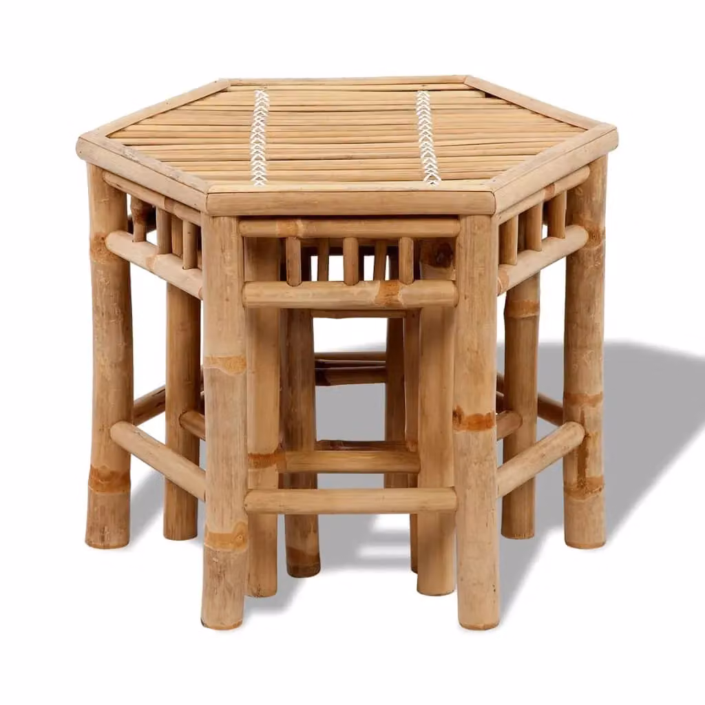 Berkfield Home Set of 3 Rustic Brown Bamboo Garden Stools – 2