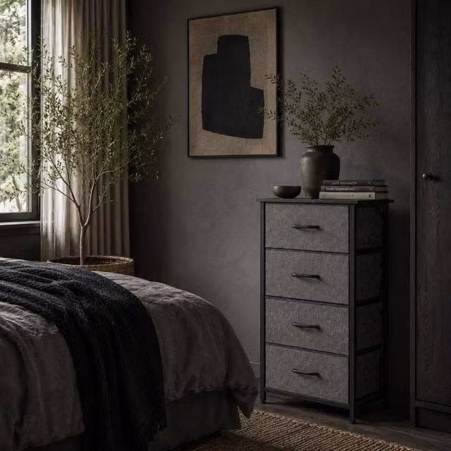 Wyld Haus Lolova 4 Drawer Storage Chest in Charcoal Grey Fabric and Metal