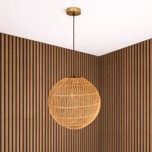 CGC Lighting Ariba Round Globe Rattan Weave Lampshade in Brown, Diameter: 35 cm – 2