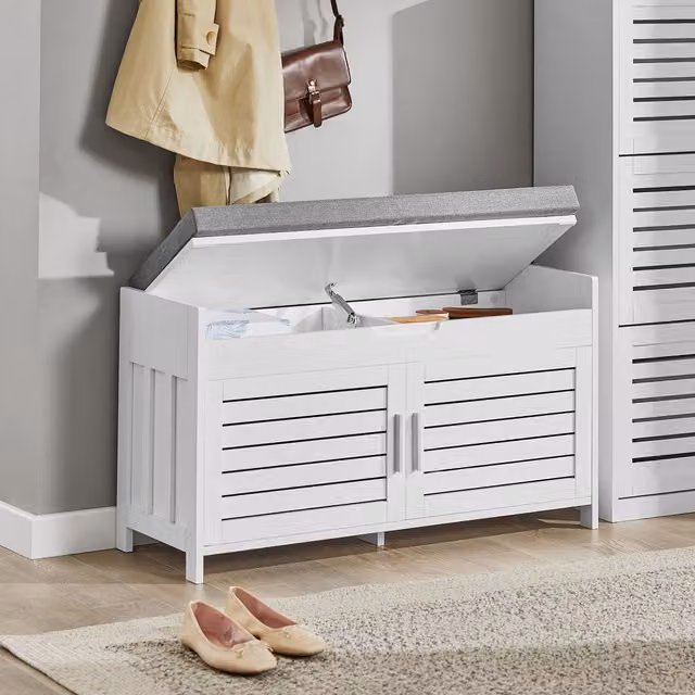 SoBuy White Shoe Storage Bench with Folding Padded Fabric Seat