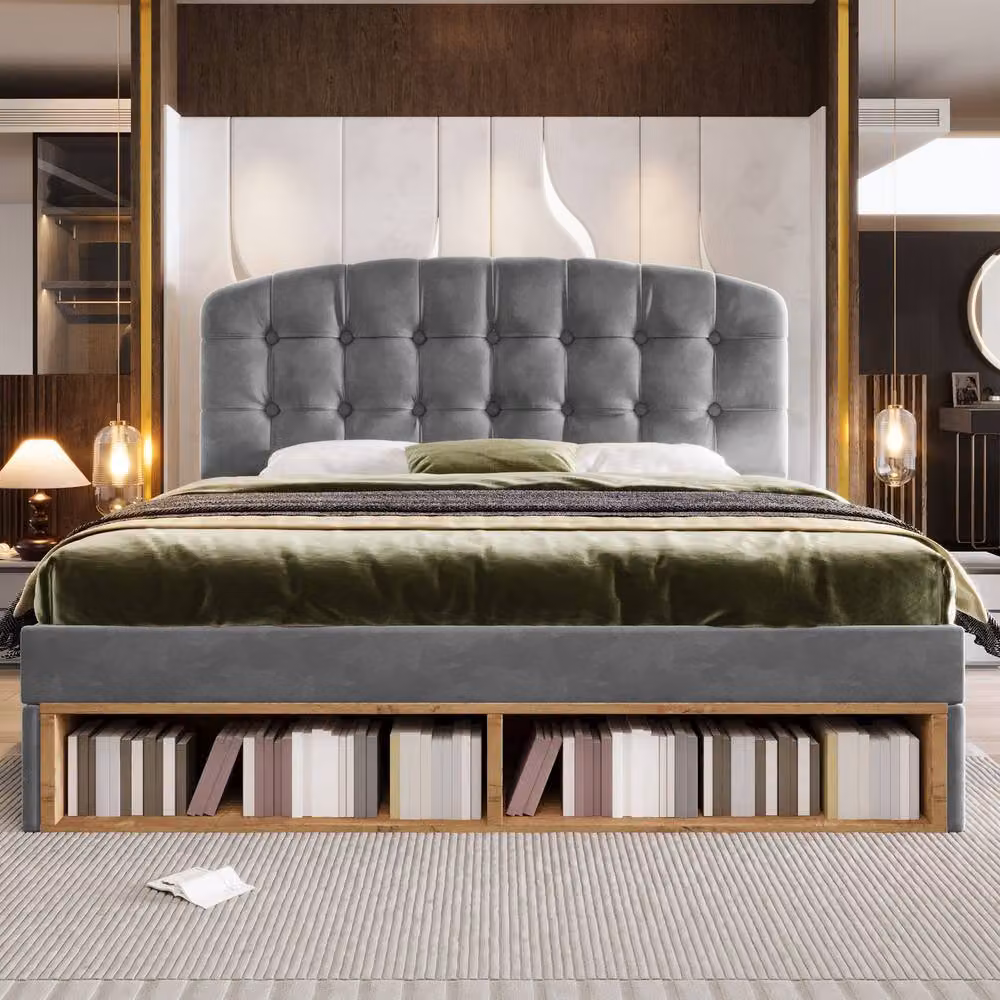 Matteo Grey Velvet Double Bed with Storage and Adjustable Headboard W/D/H: 140 x 200 x 137 cm – 5