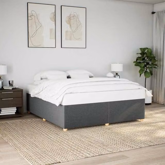 Berkfield Home Upholstered Fabric Bed Frame in Dark Grey, Super King Size (200 x 200 cm)