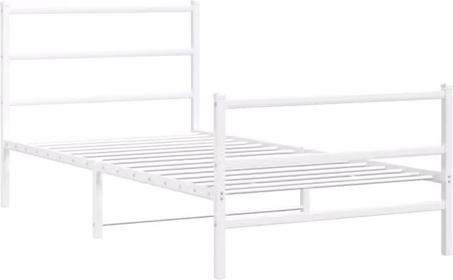 Berkfield Home Metal Bed Frame with Footboard in White, W/D/H: 100 x 200 x 90 cm