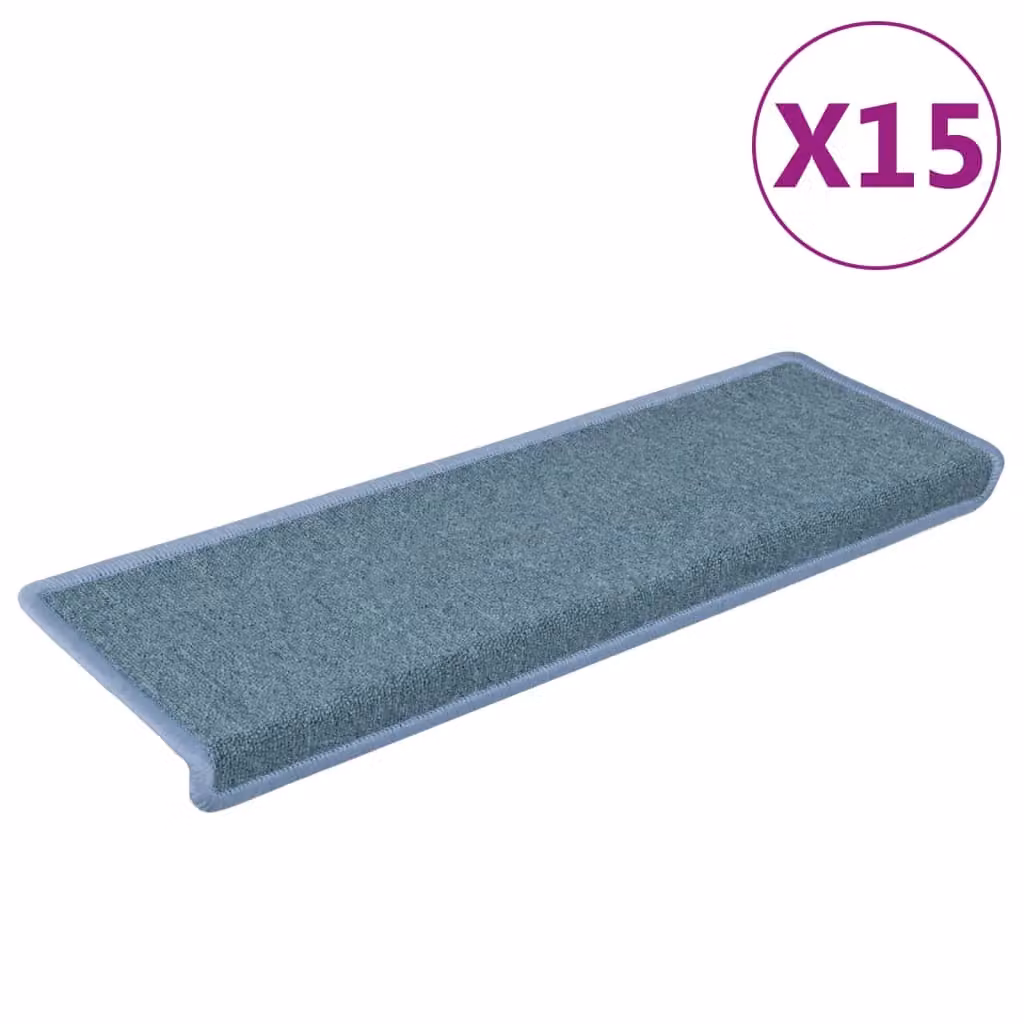 Berkfield Home Self-Adhesive Carpet Stair Treads, 15 Pieces, Blue, W: 65 cm, D: 21 cm, H: 4 cm – 2