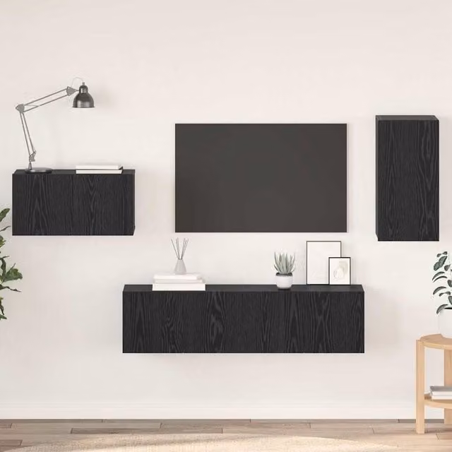 Berkfield Home Wall-Mounted Storage Unit with Shelves and Hinged Doors, Black Oak, W/D/H: 60 x 30.5 x 30 cm – 1