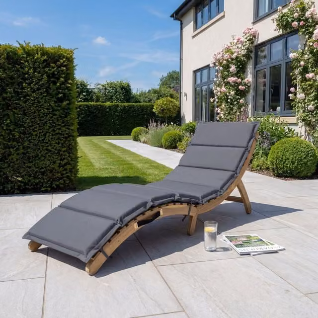 Artemis Home Solara Curve Sun Lounger in Grey with Acacia Wood and Weatherproof Cushions