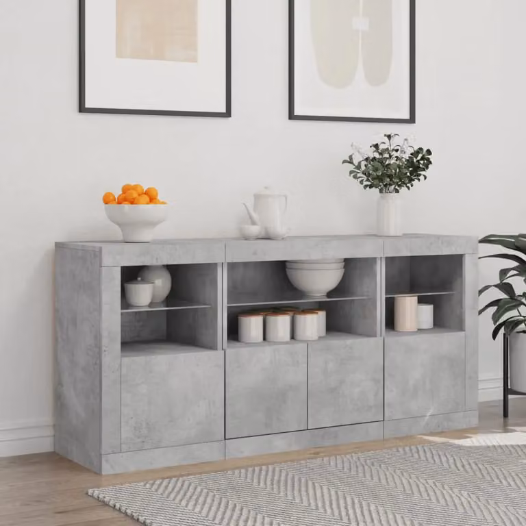 Berkfield Home Modern Sideboard with Integrated LED Lights in Concrete Grey, W: 142.5 cm, D: 37 cm, H: 67 cm
