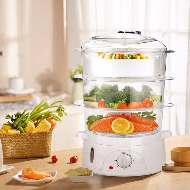 Aigostar 3 Tier Food Steamer in White with Timer and Dishwasher Safe Parts