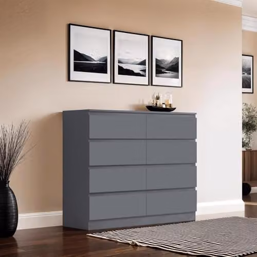 FWStyle Carlton Matt Dark Grey 8 Drawer Chest of Drawers W: 110 cm, H: 99 cm, D: 40 cm – 2