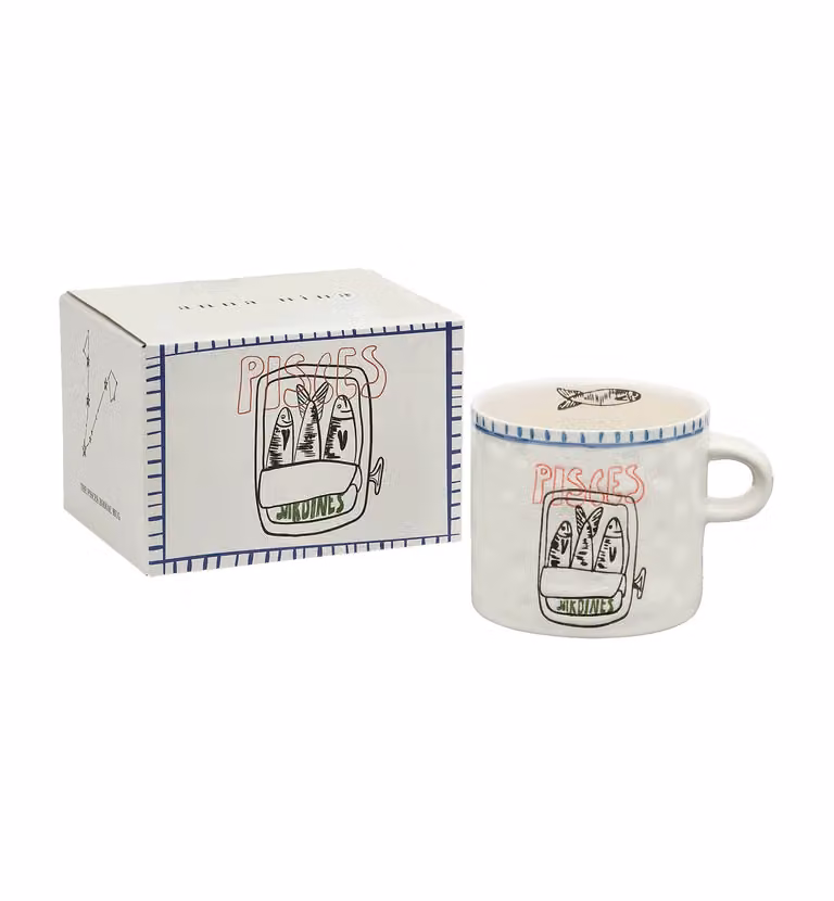 Anna + Nina Pisces Zodiac Stoneware Tea Mug, White, 500 ml