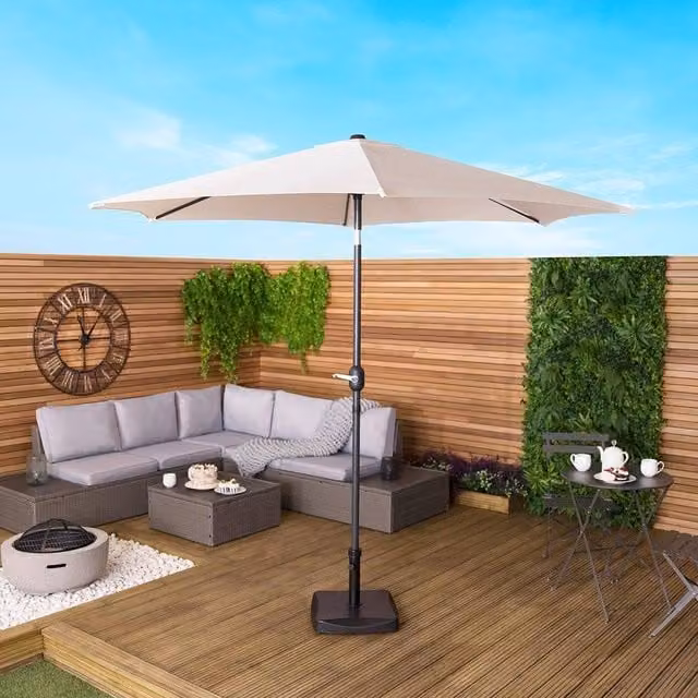 Charles Bentley Metal Garden Patio Umbrella Parasol with Crank and Tilt in White