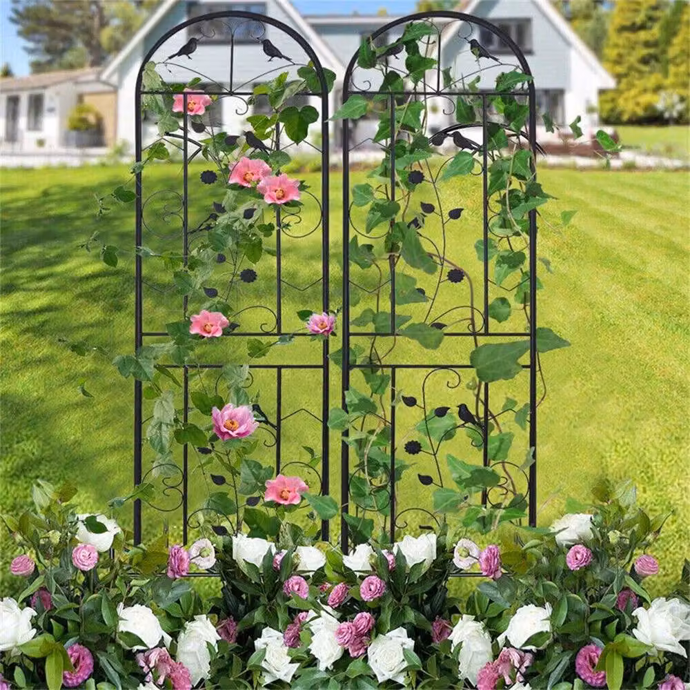 FLAVORA 2-Piece Black Powder-Coated Metal Garden Trellis Set for Ornamental Support – 4