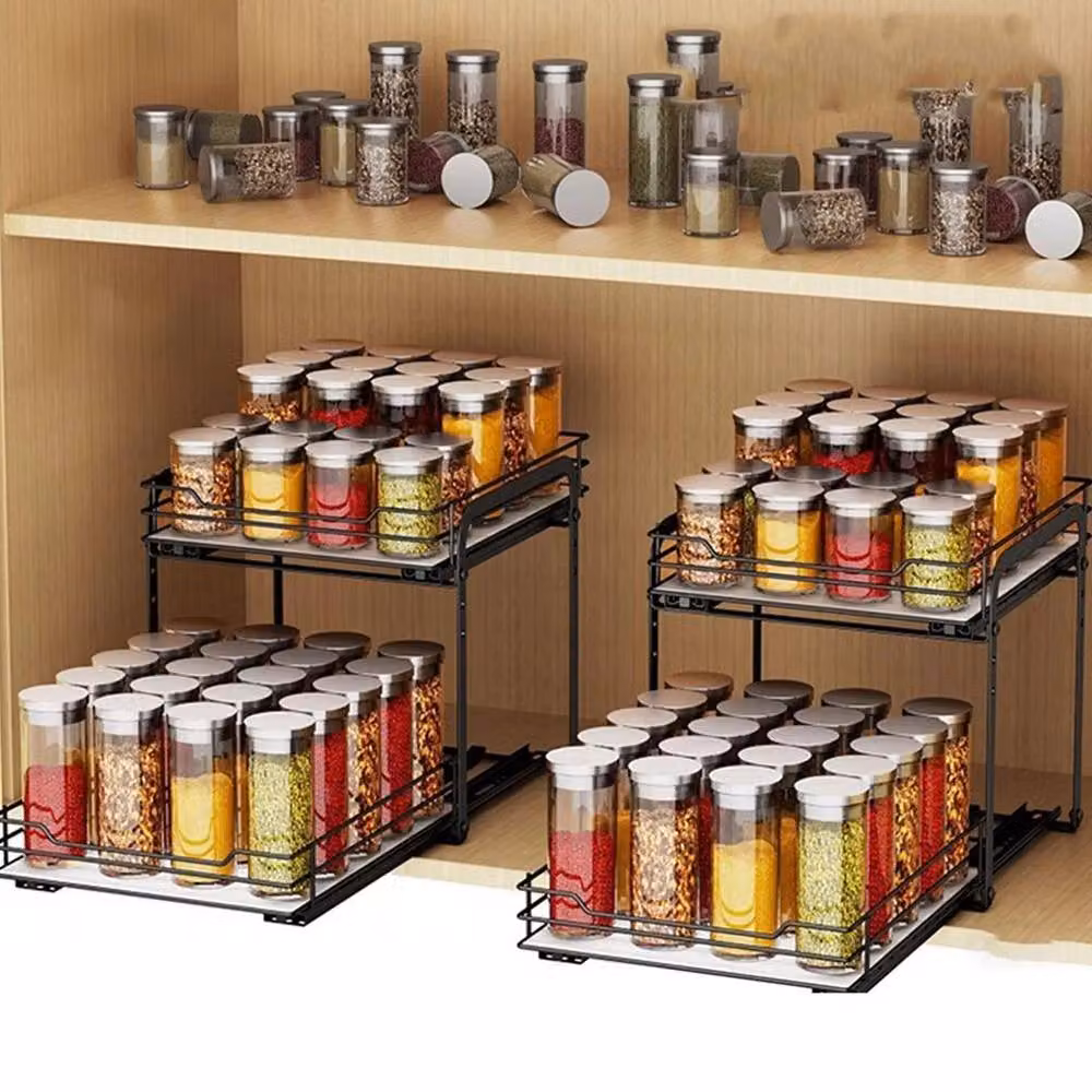 KORVIXA 2-Tier Pull Out Cabinet Organiser in Black – 4