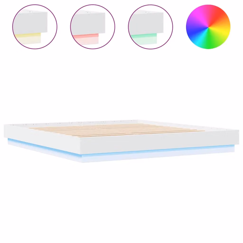Berkfield Home Super King Bed Frame in White with LED Under-Bed Lighting and USB Charging Port – 2