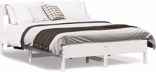 Berkfield Home White Solid Wood Pine Bed Frame W/D/H: 160 x 200 cm