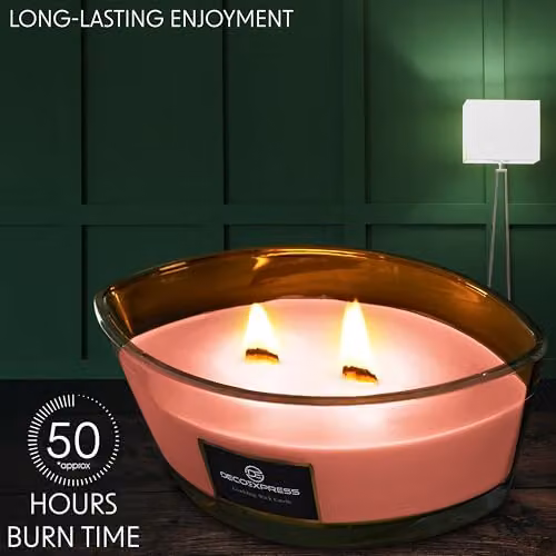 Deco Express Peach Jasmine Scented Woodwick Candle in Orange and Pink – 4