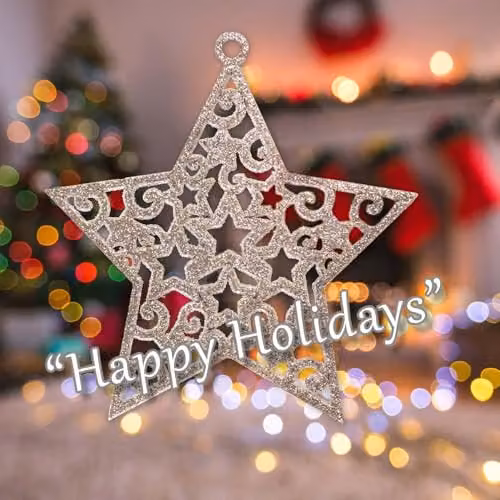 VFM e-Store Set of 6 Hanging Glitter Star Christmas Tree Decorations in Champagne Gold and Beige, W/D/H: 17.8 x 9.3 x 1.4 cm – 4