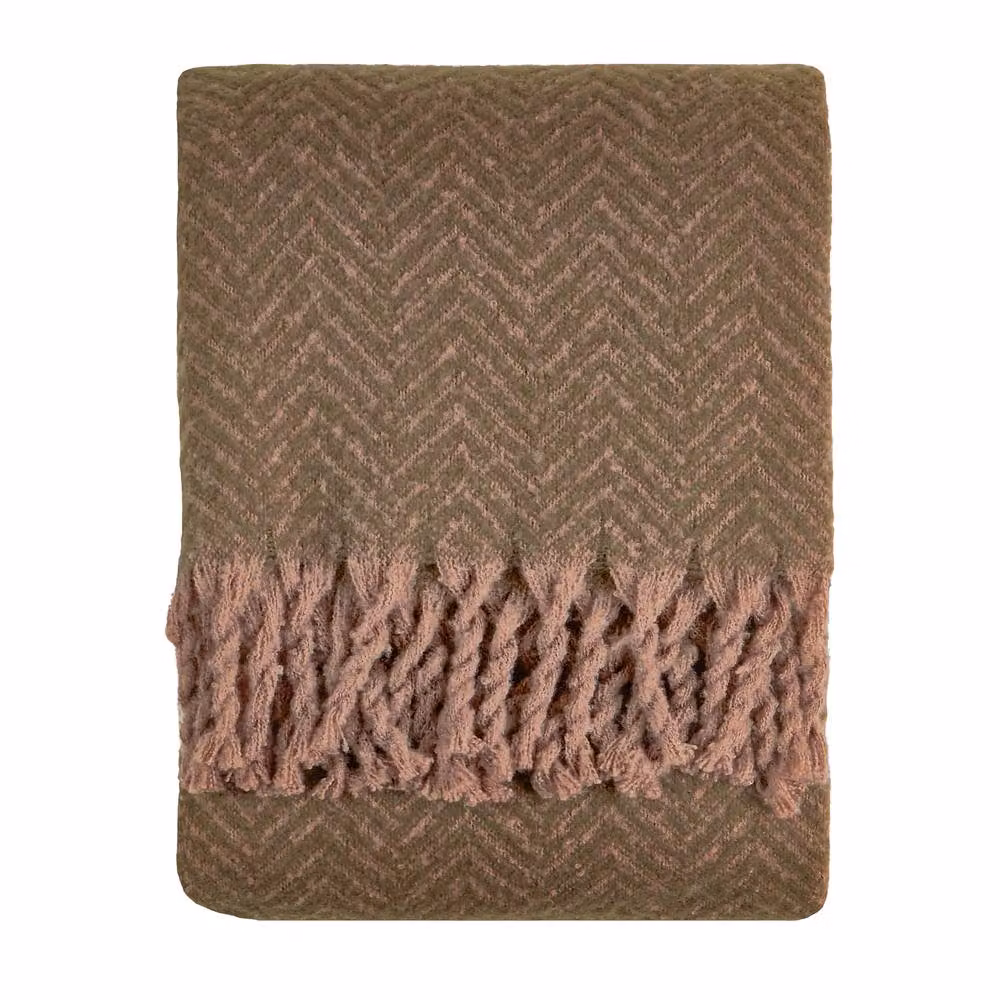 Furn Tweedie Brushed Herringbone Woven Throw with Fringes in Brown, W: 130 cm, L: 180 cm – 2