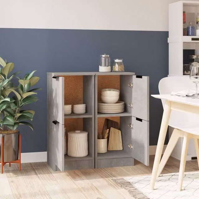 Berkfield Home Set of 2 Modern Sideboards in Concrete Grey, W/D/H: 30 x 30 x 70 cm