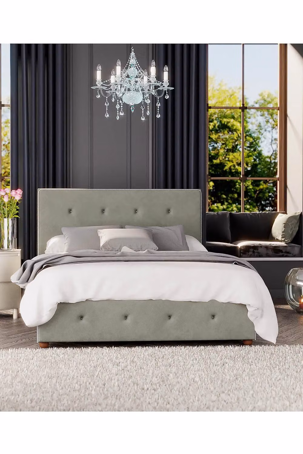 Laurence Llewelyn-Bowen Hesper Ottoman Storage Bed in Blue Plush Velvet Fabric, Double Size (140 x 200 cm) – 4
