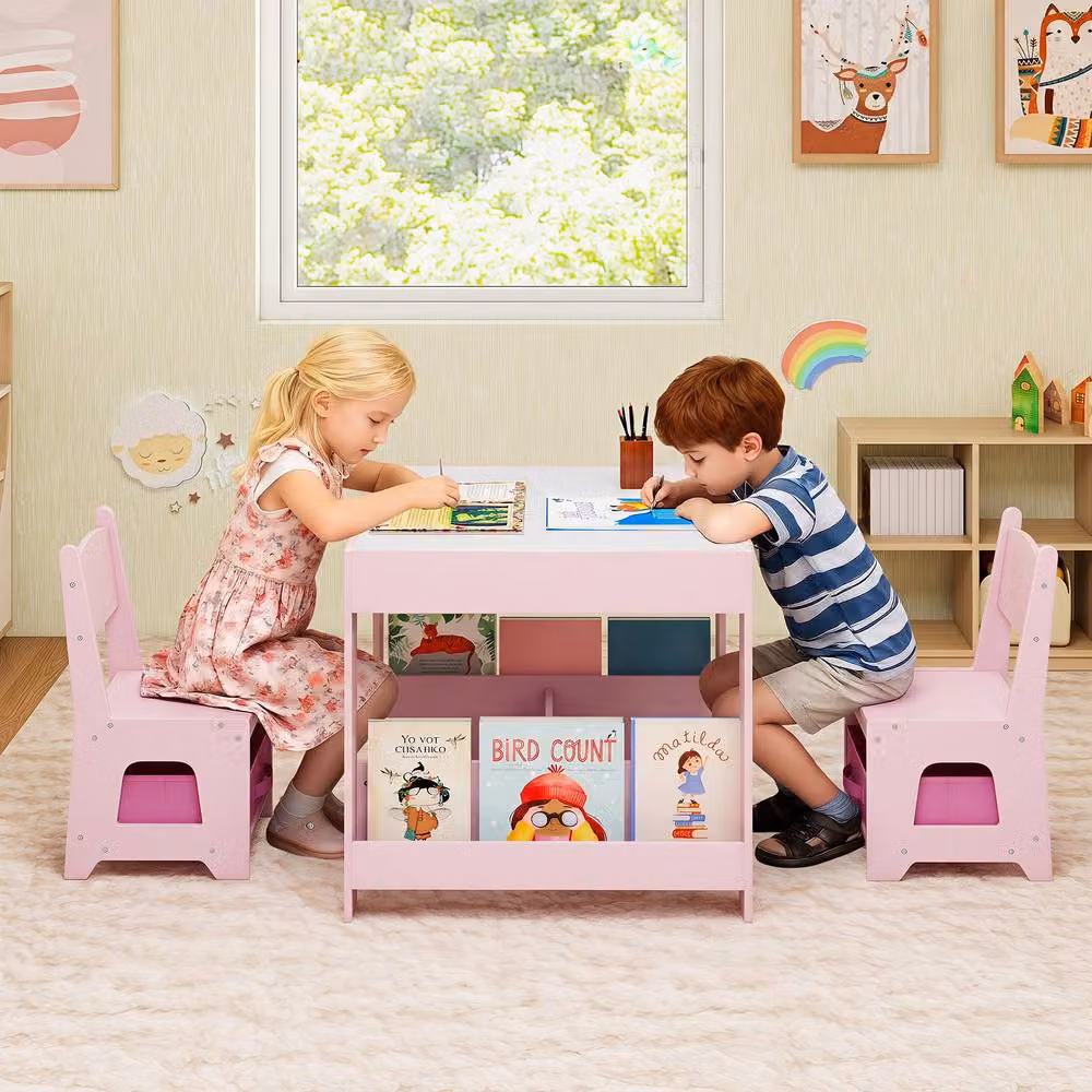 CASART Kids Table and Chairs Set in Pink for Playrooms and Nurseries – 2