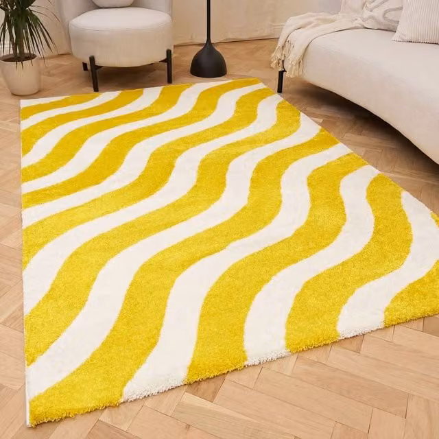 THE RUGS Joli Wavy Soft and Dense Pile Rectangular Rug in Yellow, W: 200 cm, D: 290 cm – 1