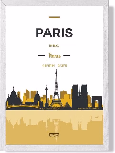 ARTZE Paris Yellow and Black City Skyline Framed Print with White Frame