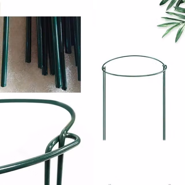 VOGREX 32-Piece Round Metal Plant Support Stakes in Green for Peonies and Hydrangeas
