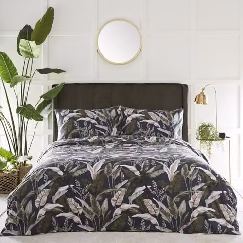 Portfolio Home Olive Botanicals Floral Green Duvet Cover and Pillowcase Set, W/D/H: 200 x 200 cm, Pillowcases: 50 x 75 cm
