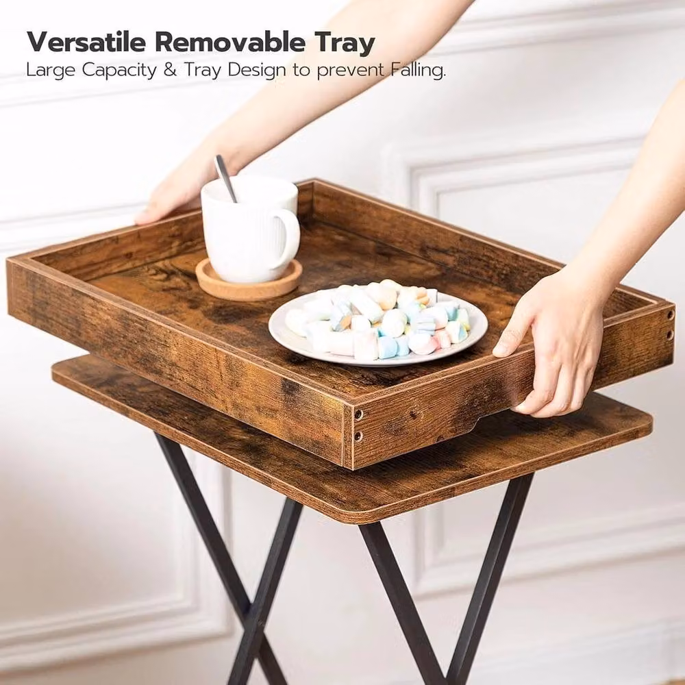 FORGEVIO Folding TV Tray Table in Brown with Metal X-Frame and Reversible Rectangular Top – 3