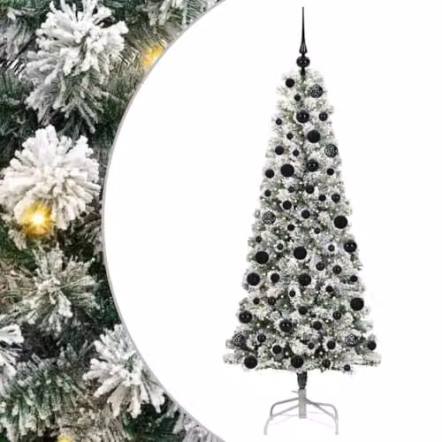 vidaXL Artificial Hinged Christmas Tree in Green and White, Height: 180 cm