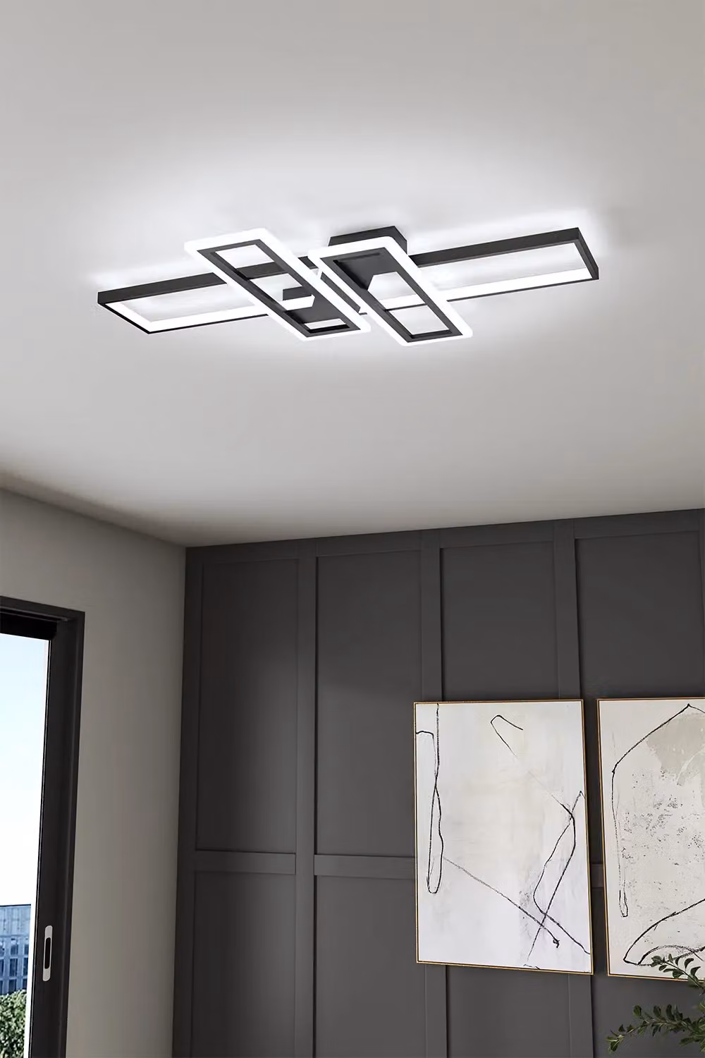 Living and Home Chic Geometric Interlaced Rectangular LED Ceiling Light in Black – 3