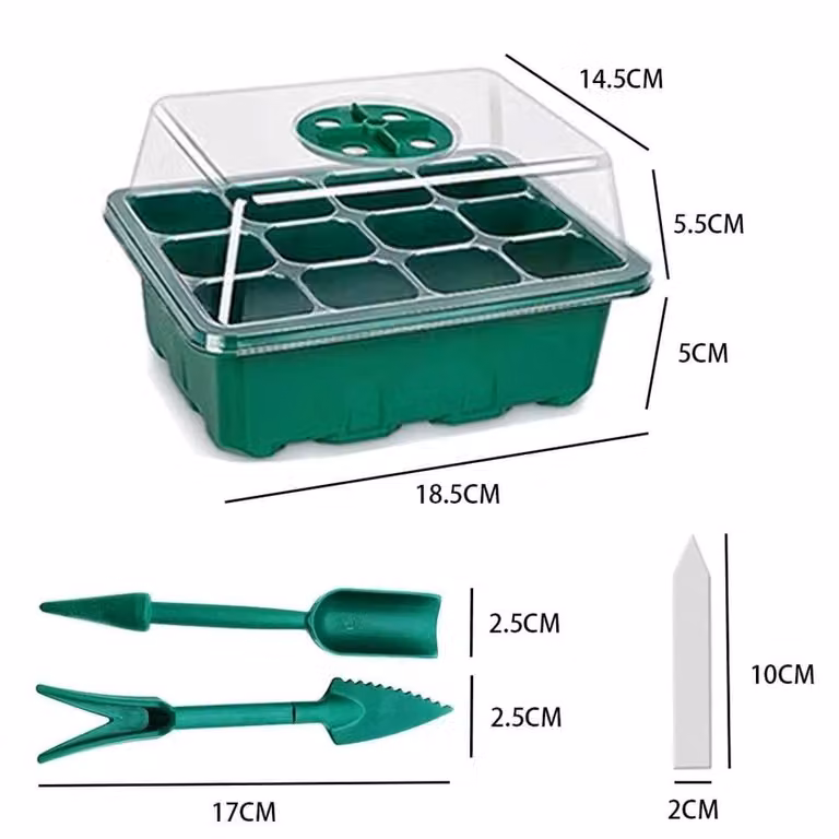 FLAVORA 10 Pack of 12 Hole Green Plastic Seed Starter Grow Trays