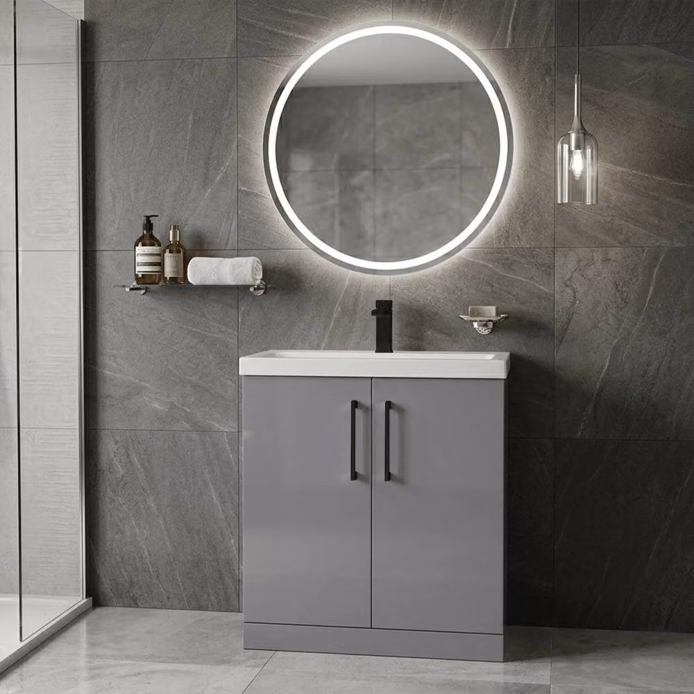Balterley Contemporary 2-Door Freestanding Bathroom Floor Vanity Unit with Basin, Grey, W: 80 cm, H: 84 cm – 2