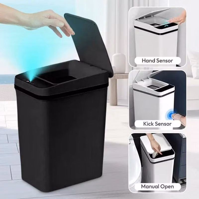 Dyzi Set of 2 Black Slim Automatic Motion Sensor Touchless Trash Cans – 4