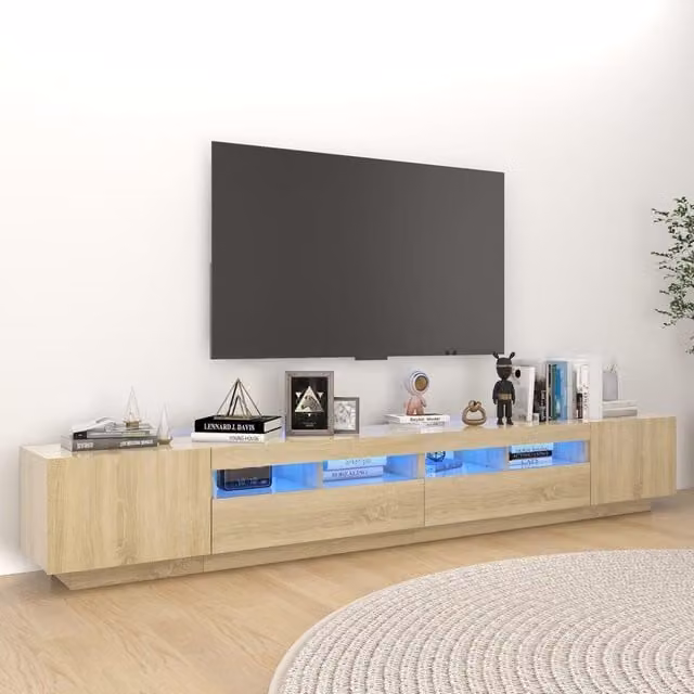 Berkfield Home Modern TV Cabinet with LED Lights in Sonoma Oak Brown, W: 260 cm, D: 40 cm, H: 35 cm