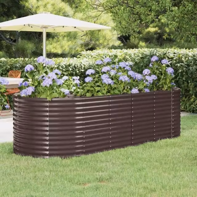 Berkfield Home Garden Brown Powder-coated Steel Raised Bed W/D/H: 249 x 100 x 68 cm