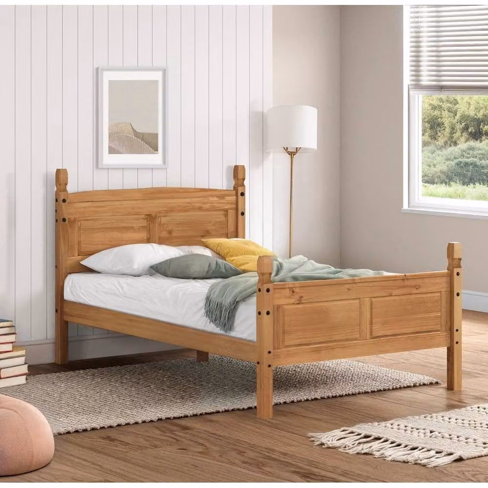 FORGEVIO Small Double Bed Frame in Natural Brown Waxed Solid Pine Wood, W/D/H: 120 x 200 cm – 2