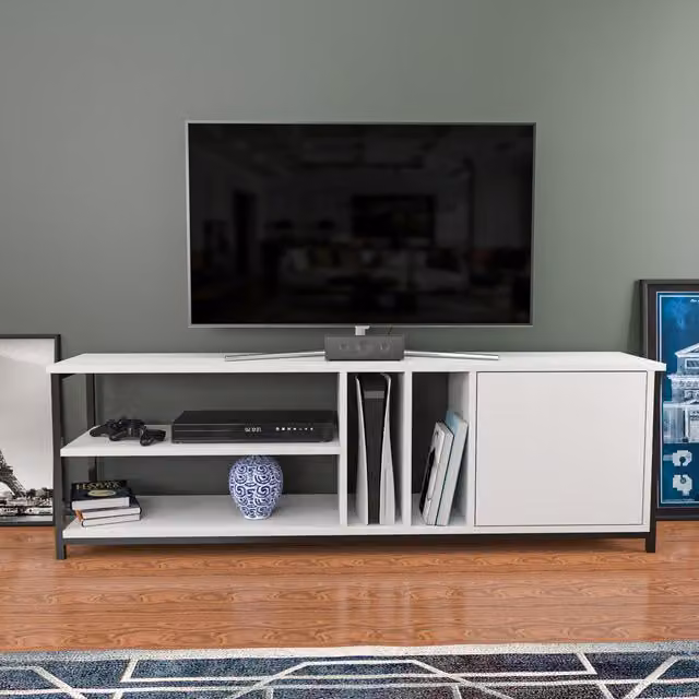 Oneida Minimalist TV Unit in White, Black and Petrol Matt MDF and Metal