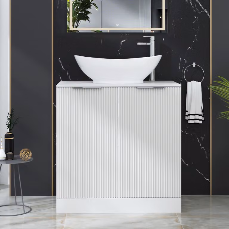 Royal Bathrooms Evora 800mm Matt White Fluted Floor Standing Countertop Vanity Unit with Amaze Basin and 2 Soft Close Doors