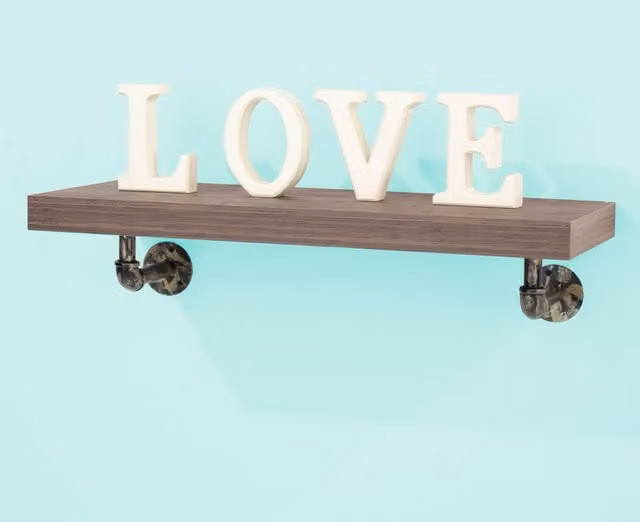 Core Products Ltd Industrial Wall Shelf with Pipe Design Brackets in Brown and Gold, W: 90 cm, D: 23.5 cm
