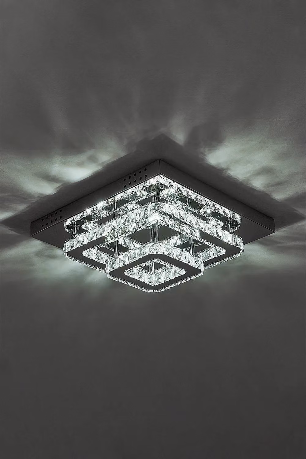 Living and Home Square Glamorous Crystal LED Ceiling Light in Silver – 4