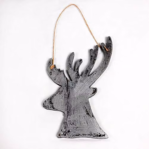 Shatchi Silver Wooden Hanging Reindeer Christmas Decoration, H: 26 cm, W: 17 cm – 1