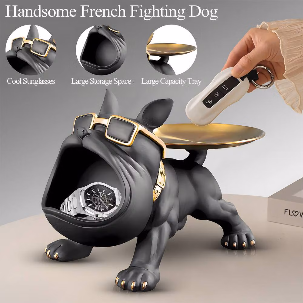 Huhote Black Resin French Bulldog Statue Sculpture for Home or Office Decor – 3