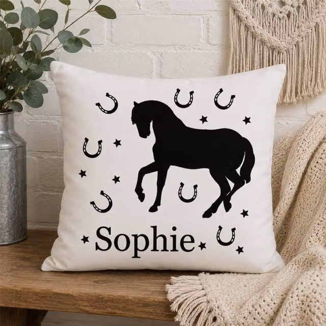 60 SECOND MAKEOVER Personalised Horse Cushion Cover, White, W/D/H: 40.64 x 40.64 x 40.64 cm