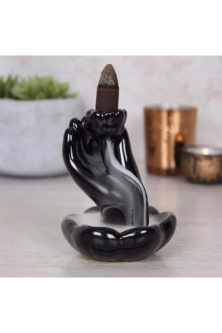 KDMD Black Ceramic Hand and Lotus Flower Backflow Incense Burner – 3