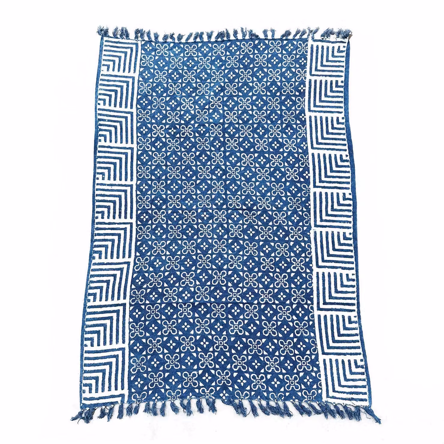 KDMD Handmade Indigo Throw with Gold Kasba Tiles Geometric Design, W/D: 170 x 120 cm – 2